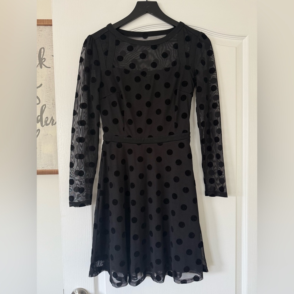 Sugarhill Boutique - Black Mesh Polka Dot Long Sleeve Dress - Size 2